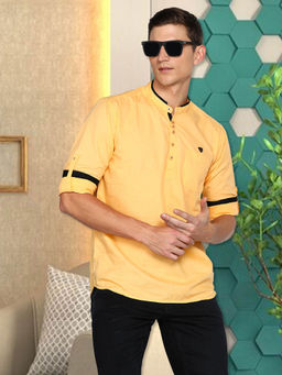 KUONS AVENUE - Mens Yellow Linen Cotton Short Kurta
