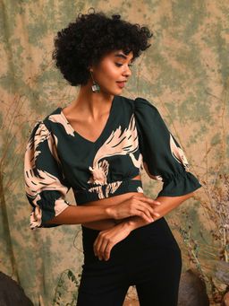 PINACOLADA - Women Green Printed Stylish Casual Crop Top