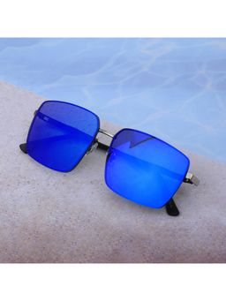 Carlton London - Premium Black with Silver Toned & Polarised Lens Square Mirror Sunglass for Men (60)