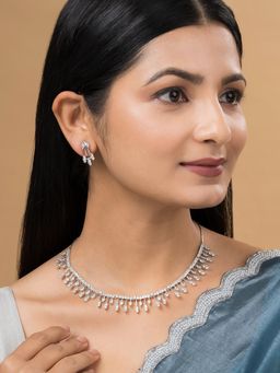 Teejh - Madhur Mantra CZ Stones Silver Plated Necklace Set