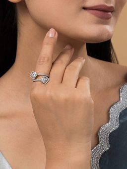 Teejh - Jewel of Jodhpur CZ Stones Silver Plated Adjustable Ring