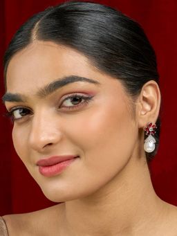 Teejh - Almaz Silver Plated Red Drop Earrings