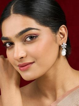 Teejh - Almaz Silver Plated White Drop Earrings