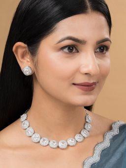 Teejh - Celeste Silver Plated White Stone Necklace Set