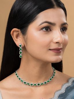 Teejh - Elysia Silver Plated Green Stone Necklace Set