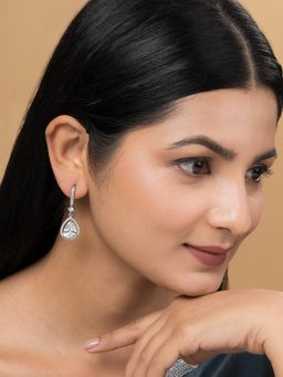 Teejh - Radiant Silver Plated White Stone Earrings