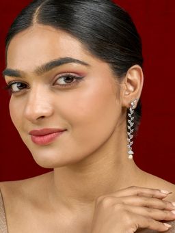 Teejh - Shimmera Silver Plated White Drop Earrings