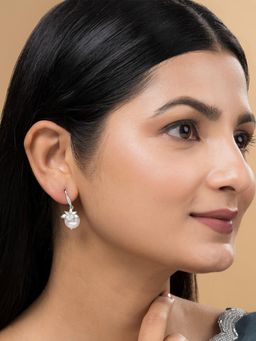 Teejh - Aura Silver Plated White Pearl Drop Earrings