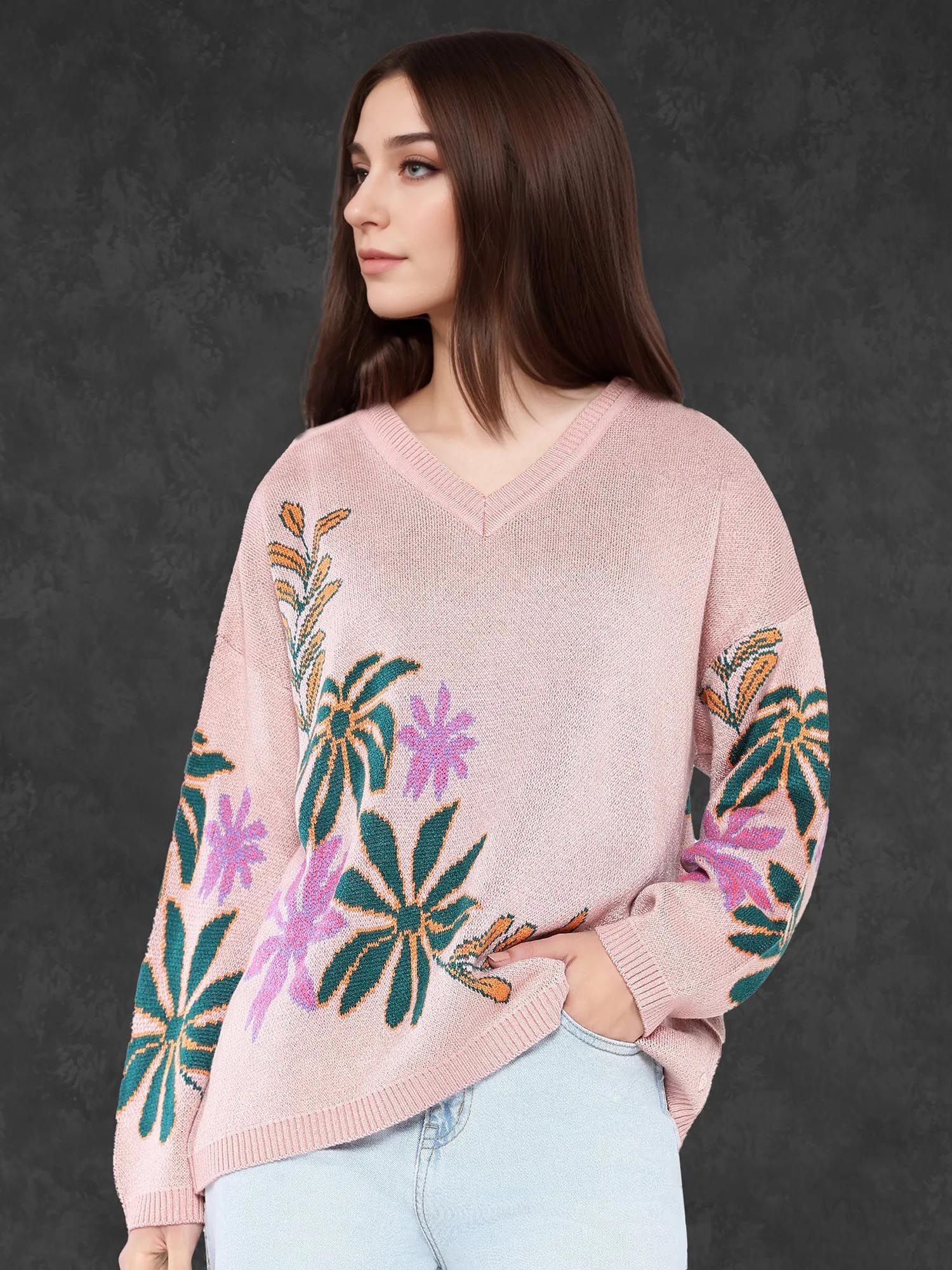 トップス Pink Horseshoe Floral Sleeve Pullover 9CE1C364-7B6B-4455-BE9D-