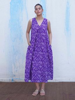 Chidiyaa - Purple Pure Cotton Printed Dress