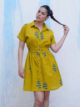 Chidiyaa - Mustard Pure Cotton Ethnic Dress