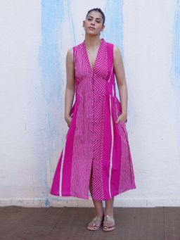 Chidiyaa - Pink Pure Cotton Printed Dress