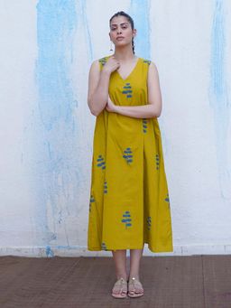 Chidiyaa - Mustard Pure Cotton Printed Dress