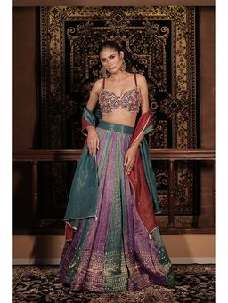 Vana Ethnics - Multi-Colored Silk Mirror Embellished Lehenga and Blouse with Dupatta