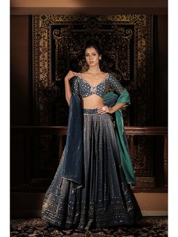 Vana Ethnics - Midnight Teal Sequins Embellished Lehenga and Blouse with Dupatta