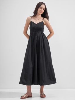 TOKYO TALKIES - Women's Black Sleeveless Shoulder Straps Solid Dress