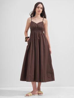 TOKYO TALKIES - Women's Brown Sleeveless Shoulder Straps Solid Dress