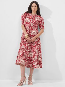 TOKYO TALKIES - Women's Rust Fit and Flared Tiered Midi Dress
