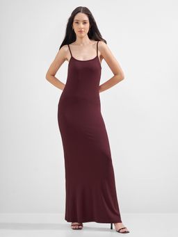 TOKYO TALKIES - Women's Maroon Bodycon Strappy Sleeveless Maxi Dress