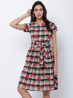 TOKYO TALKIES - Women's Multi-Colour Printed Fit and Flare Dress