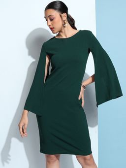 TOKYO TALKIES - Women's Green Solid Sheath Dress