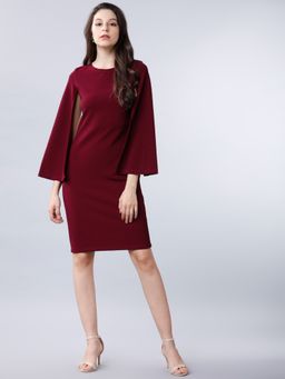 TOKYO TALKIES - Women's Maroon Solid Sheath Dress