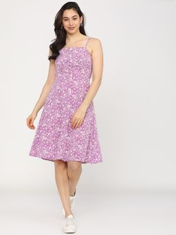 TOKYO TALKIES - Women's Purple Floral Print A-Line Dress