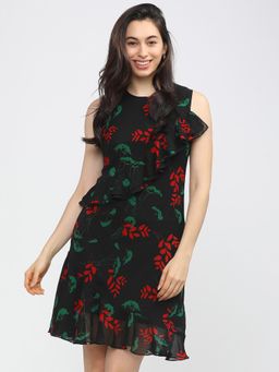 TOKYO TALKIES - Women's Black Floral Print Dress