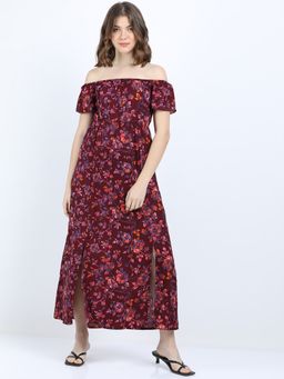 TOKYO TALKIES - Women's Maroon Floral Printed Dress