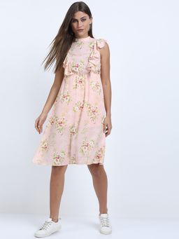 TOKYO TALKIES - Women's Pink Floral Fit and Flare Dress