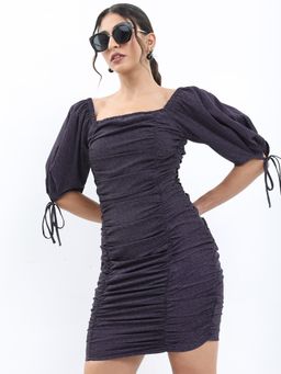 TOKYO TALKIES - Women's Black Square Neck Bodycon Mini Dress