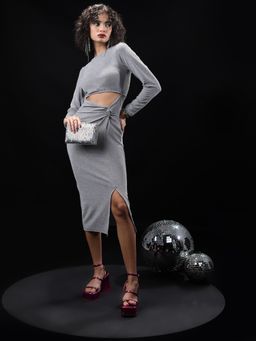 TOKYO TALKIES - Women's Grey Cut Out Midi Bodycon Dress