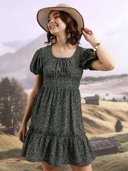 TOKYO TALKIES - Women's Black Floral Printed Fit and Flare Dress