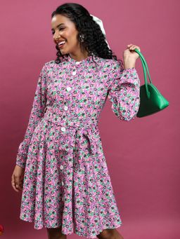 TOKYO TALKIES - Women's Multi-Colour Floral Print Fit and Flare Dress