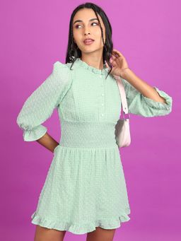TOKYO TALKIES - Women's Green Self Design Fit And Flare Dress