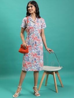 TOKYO TALKIES - Women's Multi-Colour Floral Print Cutout Dress