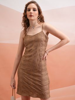 TOKYO TALKIES - Women's Brown Bodycon Mini Crochet Dress