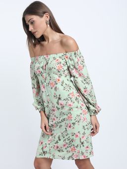 TOKYO TALKIES - Women's Mint Green Floral Print Dress