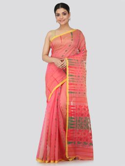 PinkLoom - Women's Soft Cotton Blend Jamdani Saree Without Blouse Piece,Red