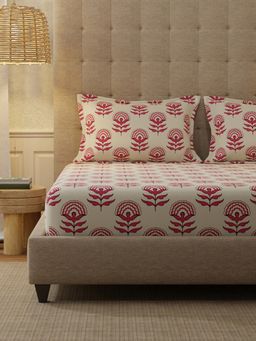 Urban Space - Florabell Cherry Red Cotton Bedsheet with 1 Pillow Cover