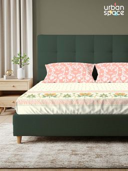 Urban Space - Serene 200 Tc Cotton Bedsheets With 2 Pillow Covers Ivy Bloom Peach