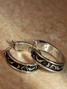 Estele - Rhodium Plated Black Enamel Hoop Earrings for Women