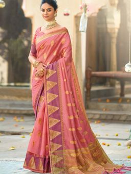 Odette - Pink Colour Organza Saree with Unstitched Blouse