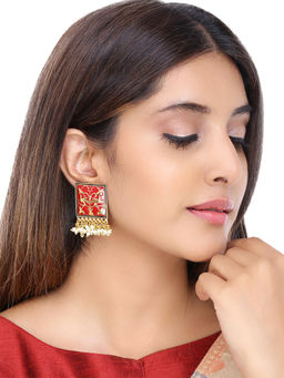 Yellow Chimes - 2 Pairs of Green and Yellow Meenakari Moti Design Traditional Stud Earrings