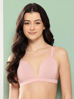 Leading Lady - Womens Solid Lightly Padded Non Wired Plunge Bra Pink