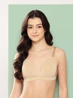 Leading Lady - Womens Solid Lightly Padded Non Wired Plunge Bra Beige