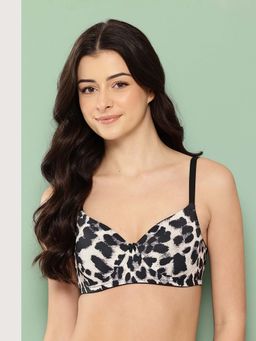 Leading Lady - Womens Printed Lightly Padded Non Wired T-Shirt Bra Black