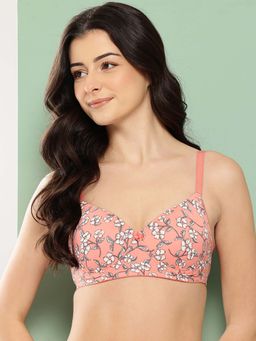 Leading Lady - Womens Printed Lightly Padded Non Wired T-Shirt Bra Peach