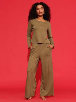 Chelvet - Olive Full-Sleeve Top and Pyjama