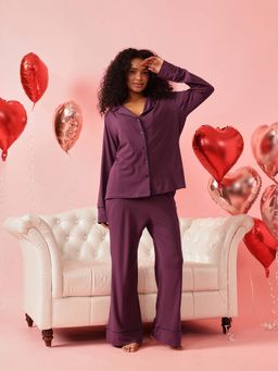 Chelvet - Collared Full-Sleeve Shirt and Pyjama Burgundy